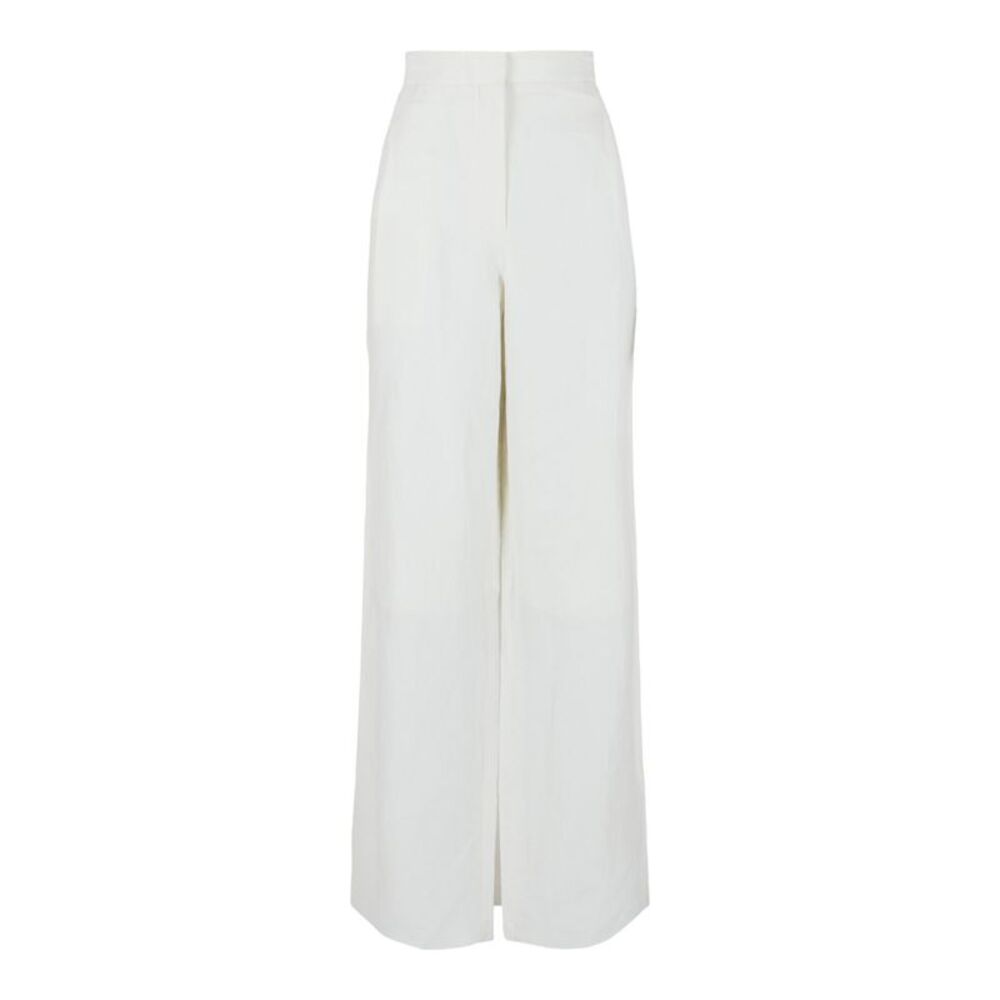 Ferragamo Wide-Leg Linen Pants White Womens